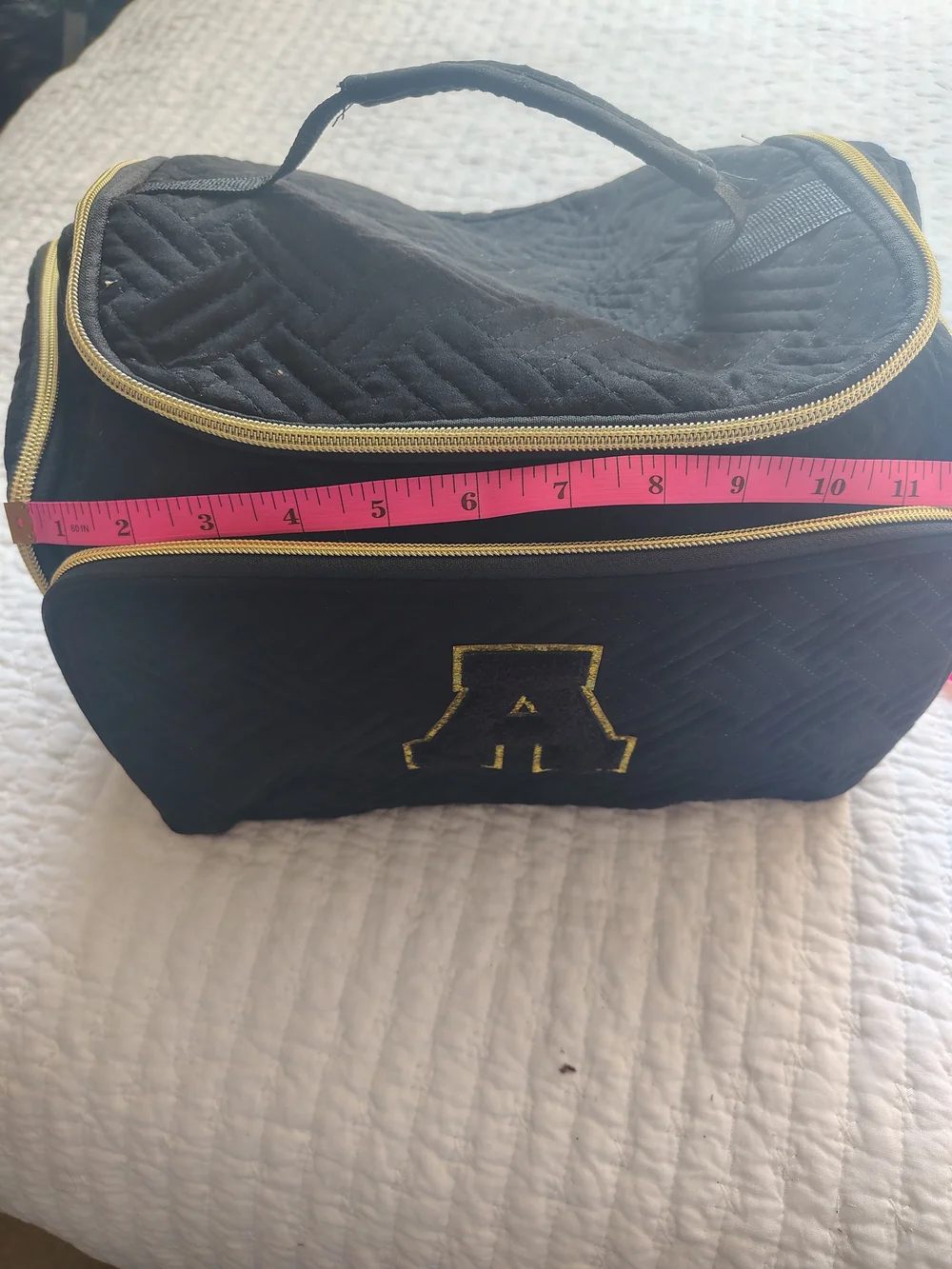 Black  Cosmetic Bag with Gold 'A' Accent